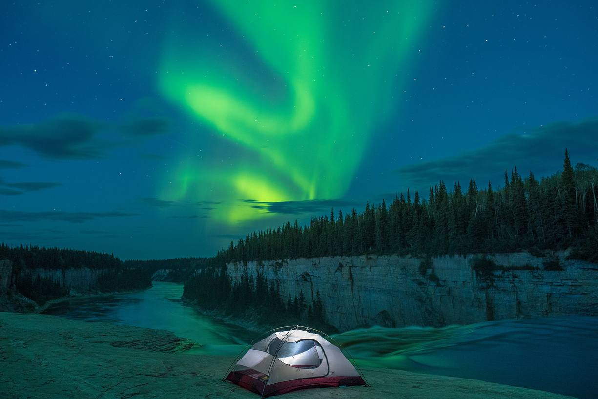 Camping int he Fall under the best Aurora in the world in the Northwest Territories